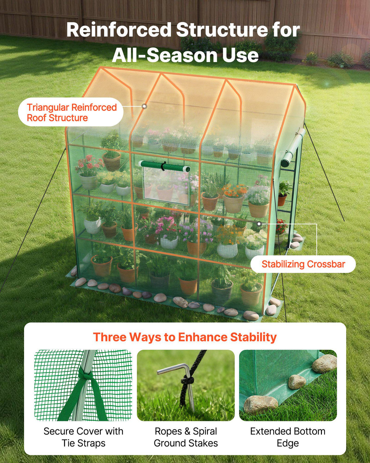 Walk-in Green House, 54 x 81.1 x 77.2 in, Greenhouse with Shelves, High Strength PE Cover with Zipper Door and Steel Frame, Assembly in Minutes, Suitable for Planting and Storage