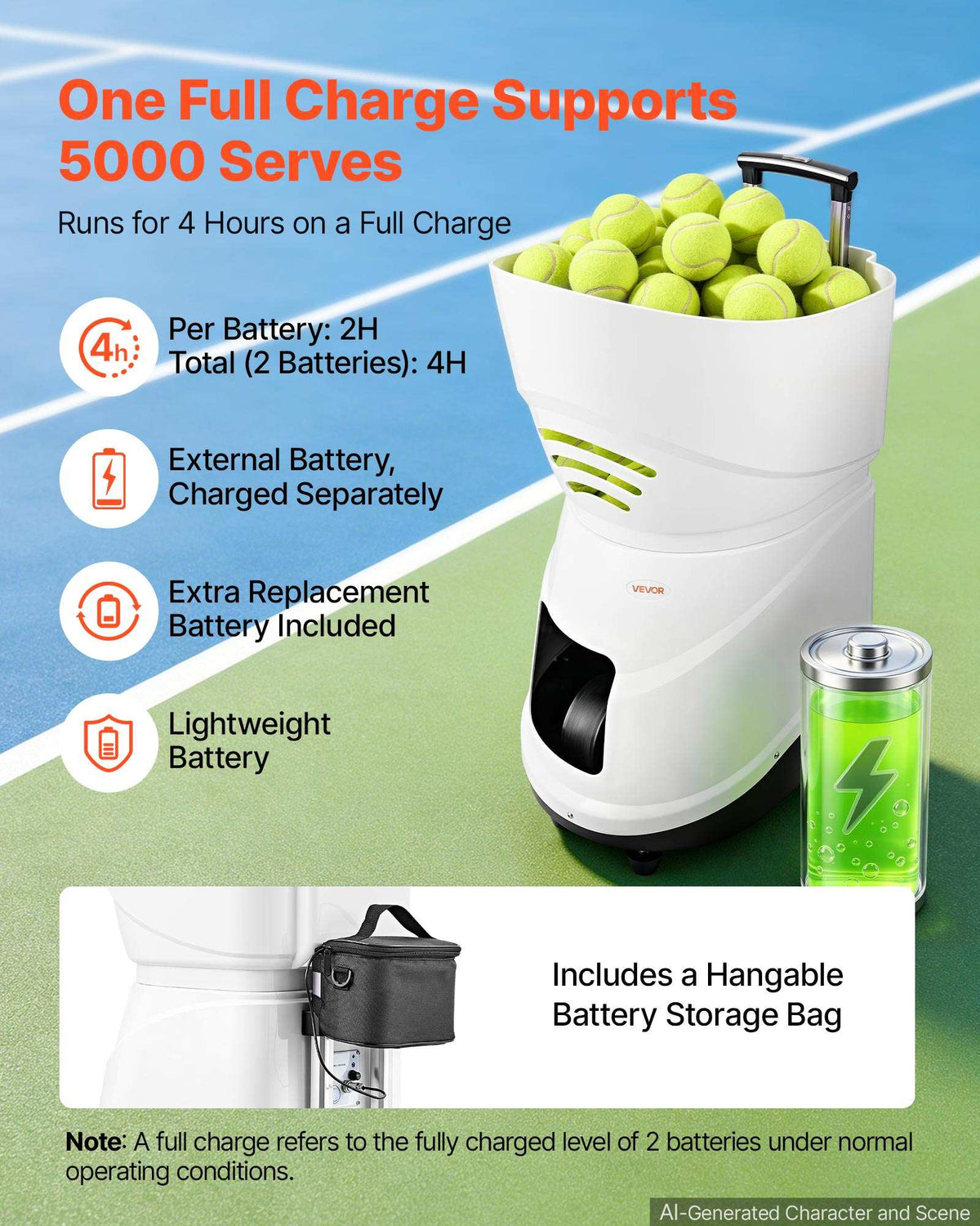Tennis Ball Machine,4H Runtimeand150 Ball Capacity Auto Ball Launcher, for Beginners and Pro Practice Training, with App Remote Control, Spin Control, 3 Training Modes, and Speeds up to 80MPH