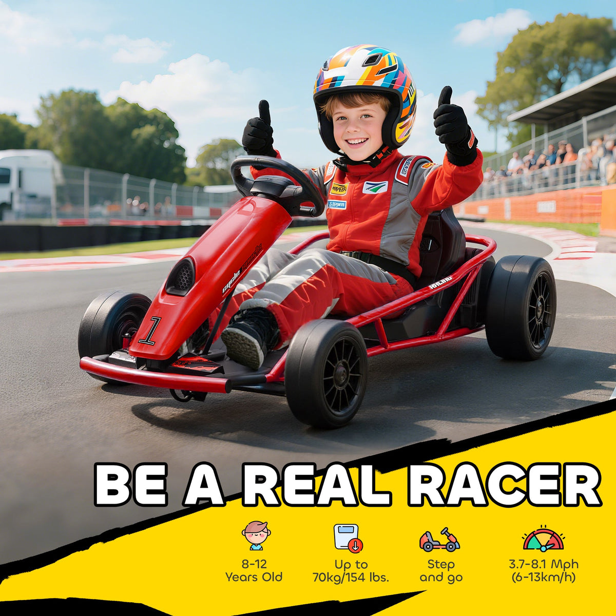24V Electric Go Kart for Kids, Drift Ride-On Racing Go Kart with 2 Speeds, for Boys Girls Aged 8-12 Years Old, Red
