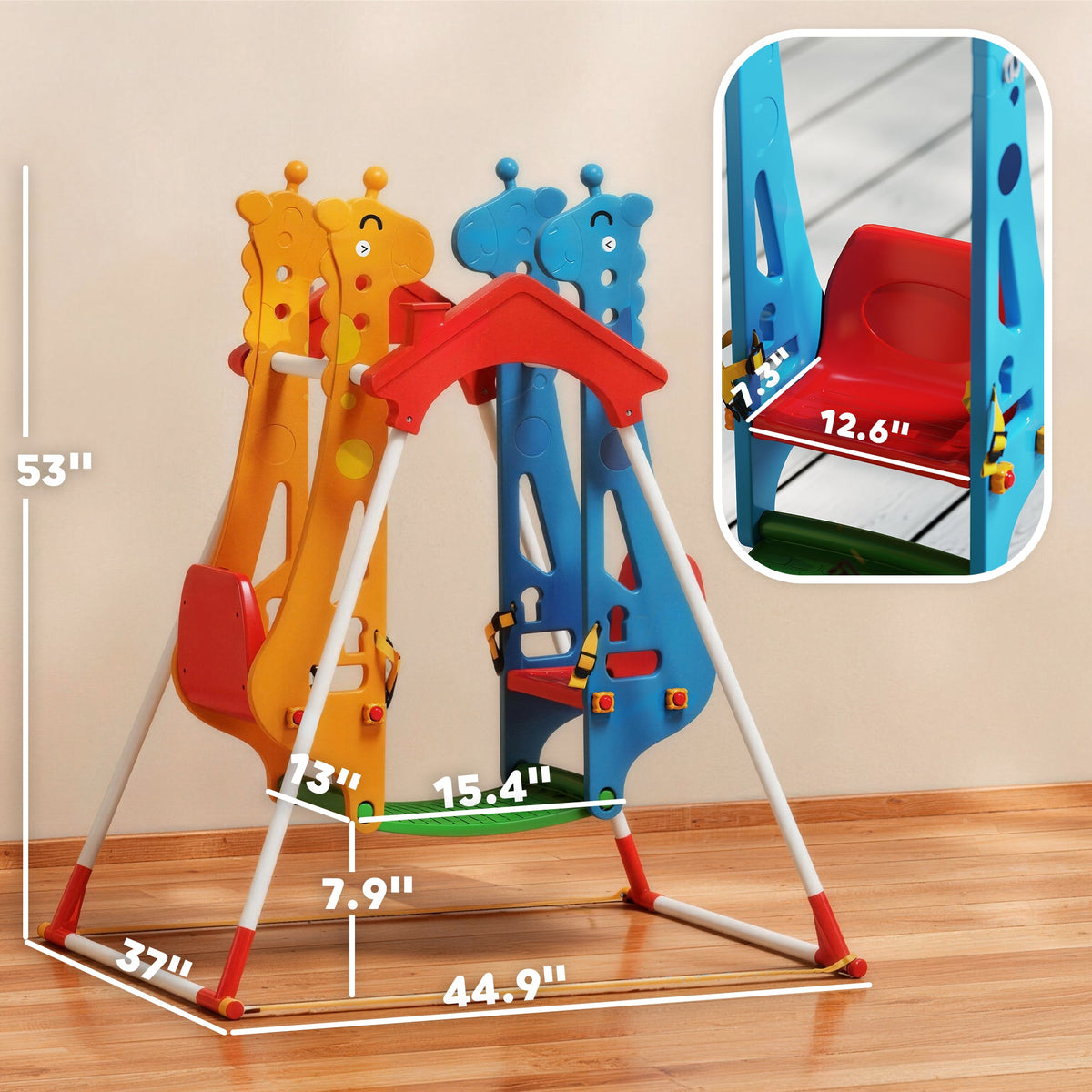 Kids Indoor Swing with Double Seats, Toddler Swing Set with Safety Belts for Aged 3-5, Play Room, Living Room