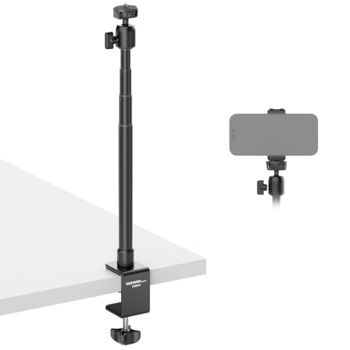 NEEWER Basics Camera Desk Mount Stand with C Clamp & Phone Holder, 11"-31" Adjustable Webcam Mount Overhead Tripod Compatible with Logitech OBSBOT Insta360 Ring Light Mic, Max Load 3.3lb/1.5kg, DS034 - style: DS034