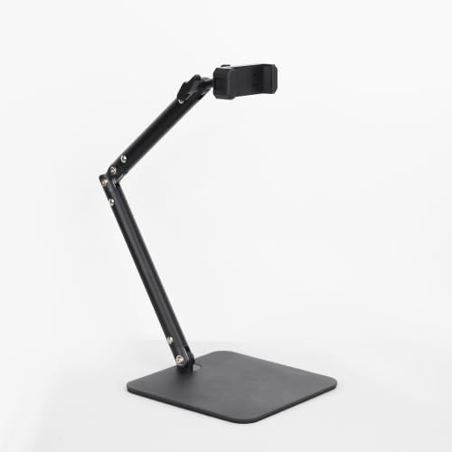 Adjustable Overhead Articulating Arm Phone Stand for Desk, Black Metal