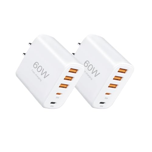 2-Pack 60W 5-Port（3A+2C Multi-Port Charging Station with Wall Plug.