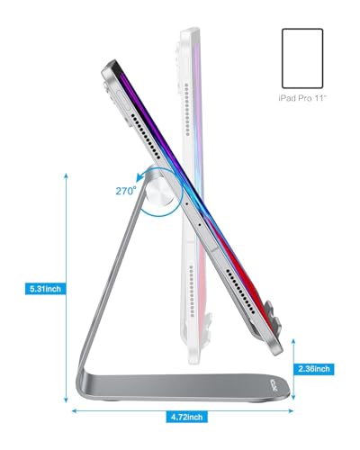 OMOTON T1 Adjustable Tablet Stand for Desk, Aluminum Holder for iPad Grey - color: Grey