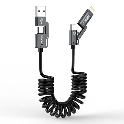 AGVEE 5ft 4-in-1 Coiled Multi Charging Charger Data Transfer Cable - color: Black, size: 5ft