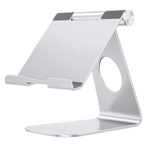 OMOTON T1 Adjustable Tablet Stand for Desk, Aluminum Holder for iPad Silver - color: Silver