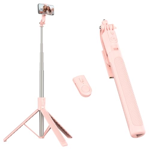 71” Phone Tripod & Selfie Stick for iPhone/Samsung/Android/Camera - color: Pink