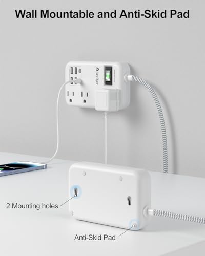 6 USB Travel Power Strip,4 Outlets,5Ft Extension Cord,Surge Protector,13A - size: 24W USB-5ft-980J