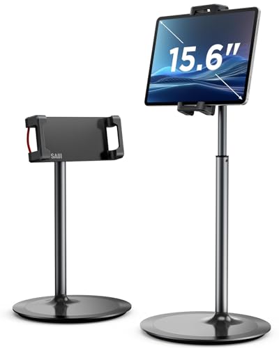 SAIJI iPad Stand for Desk - Height Adjustable & Weighted Base Phone Holder - color: Black