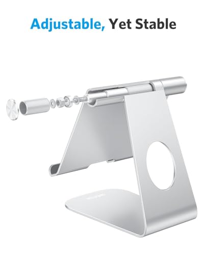 OMOTON T1 Adjustable Tablet Stand for Desk, Aluminum Holder for iPad Silver - color: Silver