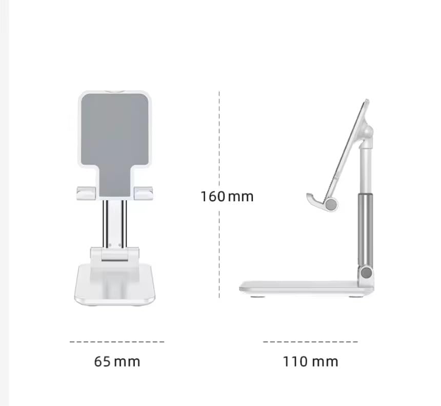Foldable Desktop Phone and Tablet Stand, Adjustable Universal Mount, Compatible with iPhone, iPad, and PC Tablets - color: White