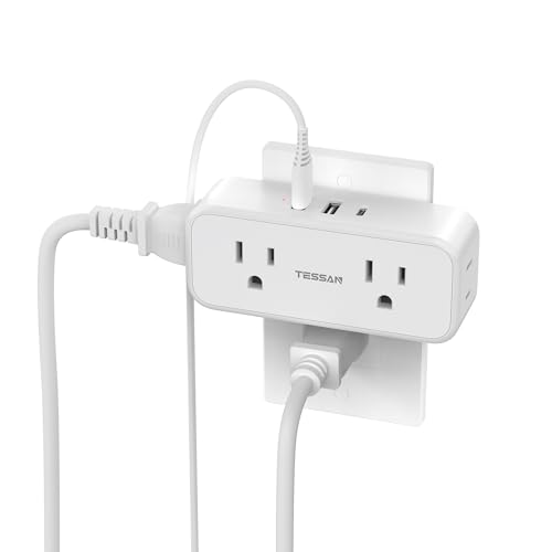TESSAN Wall Outlet Extender, Multi Plug Mini Wall Expander, White - color: White with USB-C, size: 7 Outlets