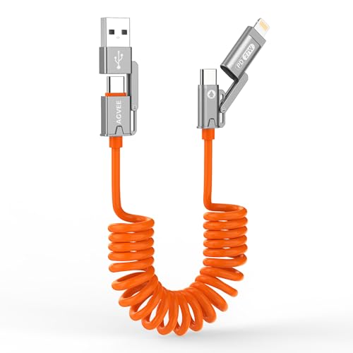 AGVEE 3ft 4-in-1 Coiled Multi Charging Charger Data Transfer Cable - color: Orange, size: 3ft