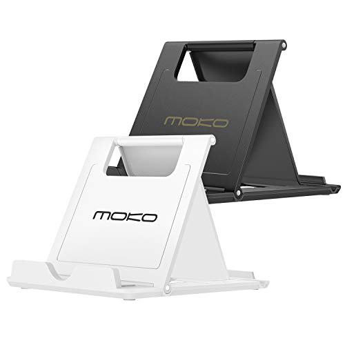MoKo 2 Pack Cell Phone Stand for Desk, Tablet Stand for 4"-11" Devices - color: White + Black