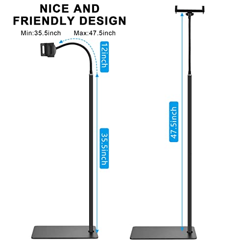 Tablet Floor Stand with Double Weight Base 360-degree Rotatable Metal Tablet Holder with Flexible Gooseneck Holder Long Arm for iPad Mini Air Pro, All Cell Phones iPhone & Tablets (4.5-12.9-inch)