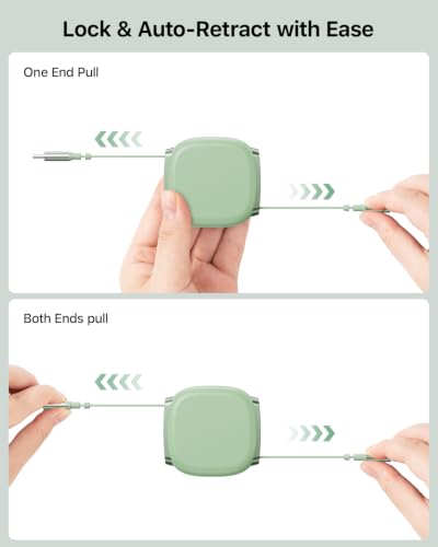 240W Retractable USB C Cable with Mag Snap Slot,3.3ft,Tea Green - color: Tea Green, size: 3.3ft-1Pack