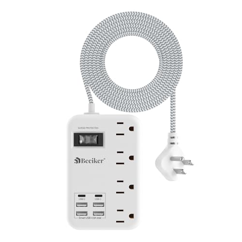 6 USB Travel Power Strip,4 Outlets,5Ft Extension Cord,Surge Protector,13A - size: 24W USB-5ft-980J