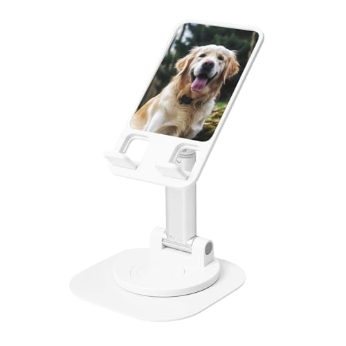 Funny Golden Retriever 360° Rotating Cell Phone Stand Height Angle Adjustable Phone Stand Portable Foldable Desktop Phone Holder Compatible with All Mobile Phones and Tablets - color: White