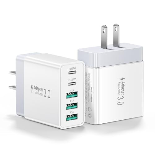 2Pack 5-Port USB C Charger Block, 50W Fast Charging Blocks 3 USB-A+2 USBC - color: White (3A+2C)