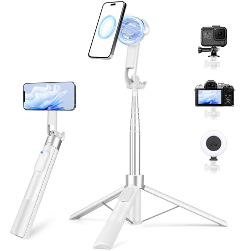 70" Magnetic Tripod for iPhone Magsafe, Extendable Selfie Stick Tripod - color: White