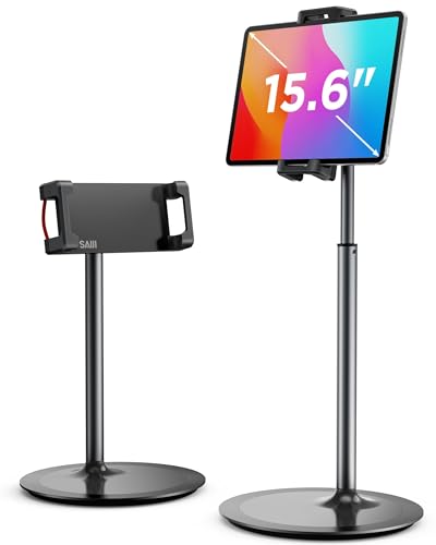 SAIJI iPad Stand for Desk - Height Adjustable & Weighted Base Phone Holder - color: Black