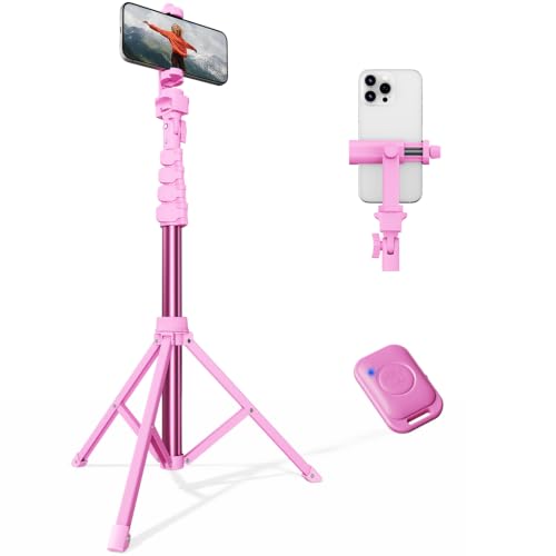 VIMOSE 66" Phone Tripod, Tripod for iPhone with Remote & Phone Stand - color: Ruby Star