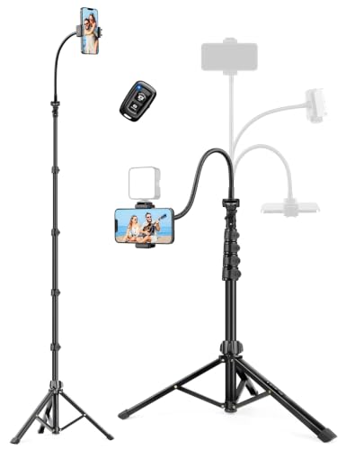 Phone Tripod Stand, 85" Tall Cellphone Tripod for iPhone with Gooseneck