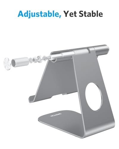 OMOTON T1 Adjustable Tablet Stand for Desk, Aluminum Holder for iPad Grey - color: Grey