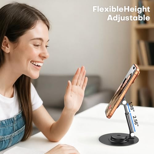OMOTON MS05 [Height Adjustable] 360° Rotating Magnetic Phone Stand, Black - color: Black