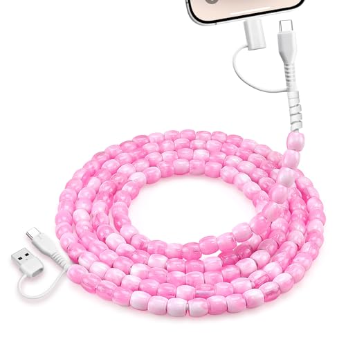 JAKPAK Multi 4 in1 USB Cable for iPhone Beaded Phone Charger 6.6FT, Pink - size: 6.6FT/2M