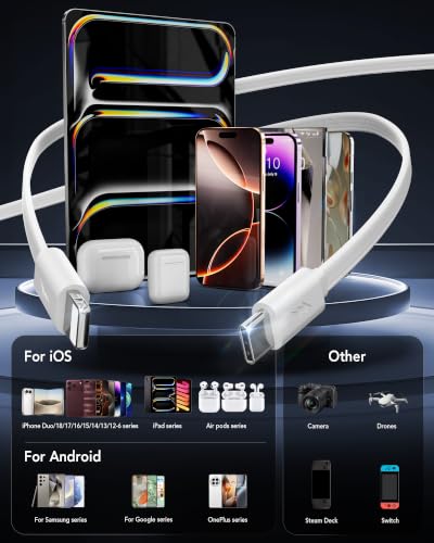 4-in-1 Retractable USB C Wall Charger,40W Fast Charging for Multi-Device - color: White