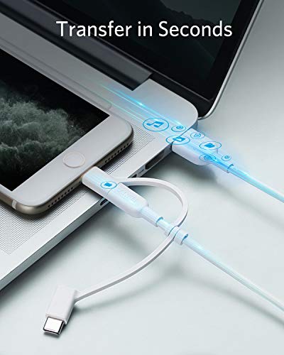 Anker Powerline II 3-in-1 Lightning, USB C, Micro USB Cable (3 ft, White) - color: White