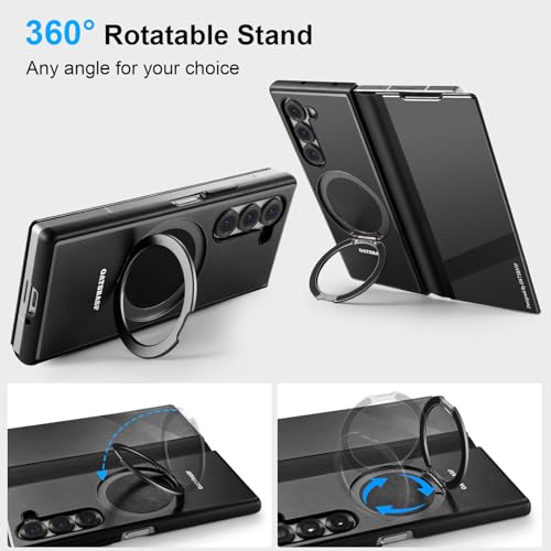 Case for Samsung Galaxy Z Fold 6,with MagSafe 360°Rotatable Magnetic Kickstand,Leather+Aluminum Metal Full Body Flip Phone Cover,Military Shockproof Grade Drop Proof for Galaxy Z Fold6(Black)