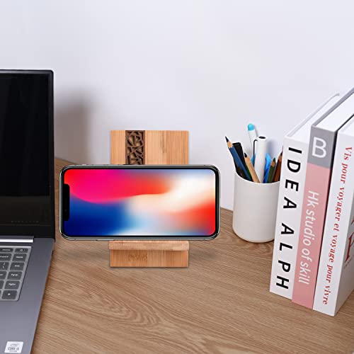 Mobile Stand Japanese Style Cellphone Holder Desktop Organizer Charging Station Compatible with All Smartphones Tablets Natural Bamboo Wood Portable Adjustable Angle (Pattern-Hole) - style: PATTERN-HOLE