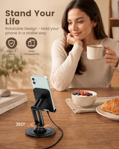 LENTION Phone Stand, 360° Rotating Foldable Adjustable Weighted Stable Base