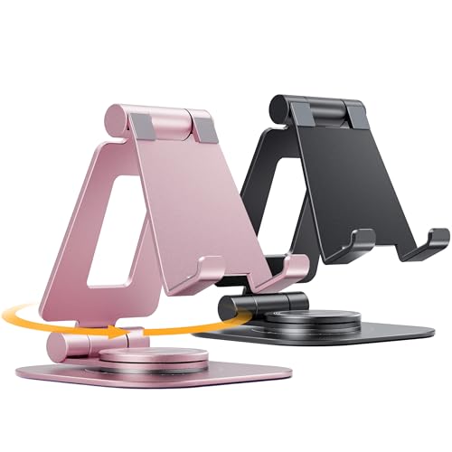 Nulaxy 2-Pack 360° Rotating Dual Adjustable Phone Stand, Charging-Friendly - color: Black & Rose Gold