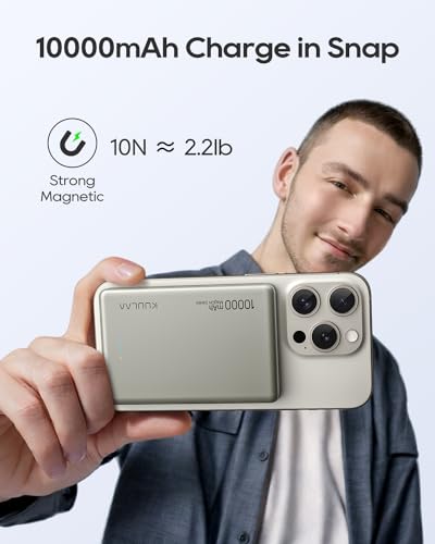 Kuulaa 10000mAh Magsafe Battery Pack 0.47IN Ultra Slim Magnetic Portable Charger Wireless Magsafe Power Bank Compatible with iPhone 16/15/14/13/12 Series