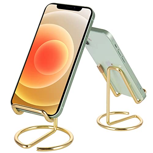 RXU Cell Phone Stand for Desk,Cute Metal Gold Cell Phone Stand Holder Desk Accessories,Compatible with All Mobile Phones,iPhone,Switch,iPad