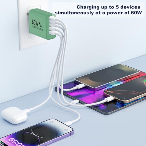 60W USB C Charger Block, Versatile iPhone Charger, Green (1 Pack) - color: Green