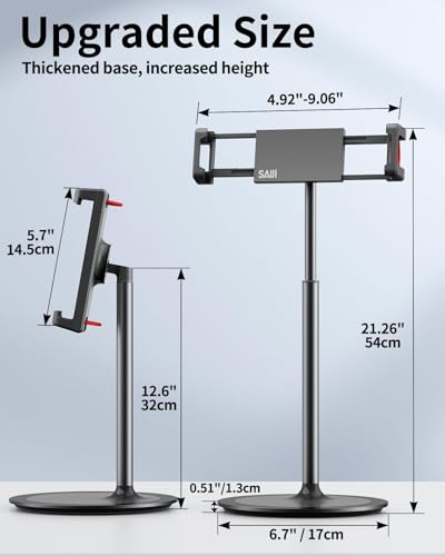 SAIJI iPad Stand for Desk - Height Adjustable & Weighted Base Phone Holder - color: Black
