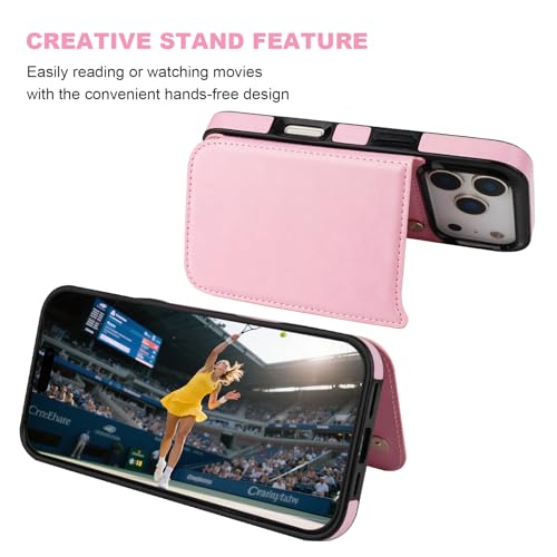ONETOP for iPhone 18/17 Pro Wallet Case with Credit Card Holder,Pink - color: Pink