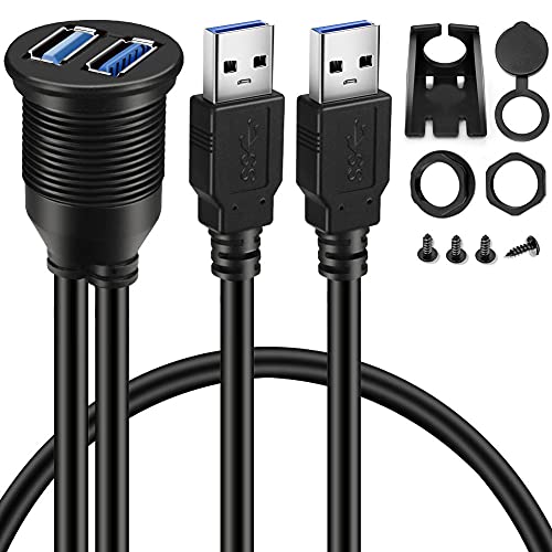 2 Ports Dual USB 3.0 Male to Female AUX Flush Car Mount Cable 3ft - size: 1pcs 3ft