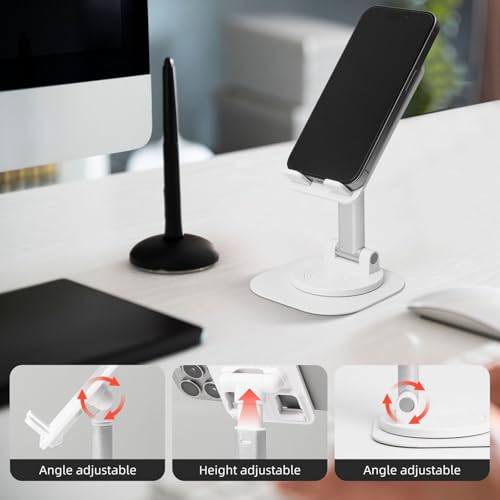 Funny Golden Retriever 360° Rotating Cell Phone Stand Height Angle Adjustable Phone Stand Portable Foldable Desktop Phone Holder Compatible with All Mobile Phones and Tablets - color: White