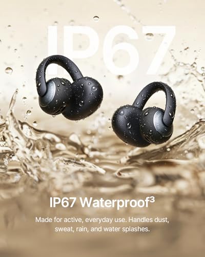Baseus Bowie MC2 Open Ear Clip On Earbuds, CloudComfort 2.0 Wrap-Around Design, LDAC Hi-Res Audio, Bluetooth 6.0, 55H Playtime, 4-Mic AI Clear Call, IP67 Waterproof for Running Gym Workouts - color: Black