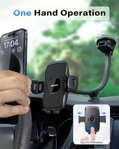 1Zero Solid Car Truck Phone Mount Holder Black with 14" Gooseneck Long Arm - color: Faux Leather Surface with Black Ring