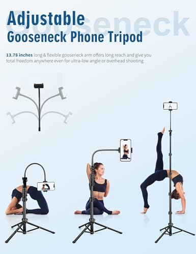 Nineigh Phone Tripod, 85" Tripod for Cell Phone iPhone with Gooseneck - size: 85 Inch