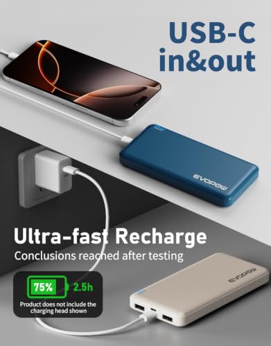 2-Pack Portable Charger, 10000mAh Power Bank, Battery Pack, Battery Bank - color: Blue&Light blue