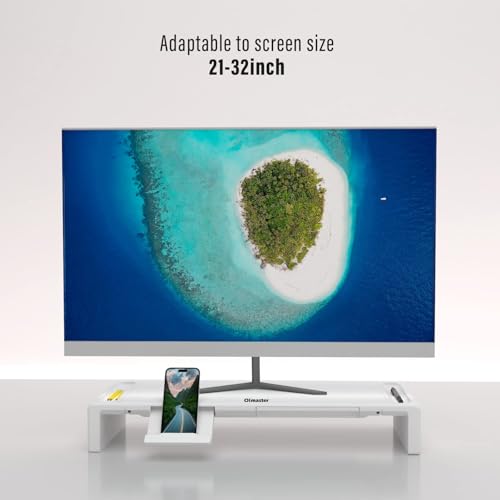 Monitor Stand Riser with Drawer & Phone Holder, Foldable Desk Organizer - color: White-Basic