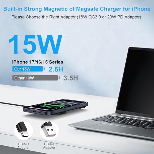 Magnetic Wireless Charger Pad for Samsung Galaxy S26 Ultra S26+ S26 S25 Ultra S24 FE S23,15W Magnet Wireless Fast Charging Station MagSafe Charger for iPhone 17 Pro Max 16Plus 15 14 13,Google Pixel 10 - color: black