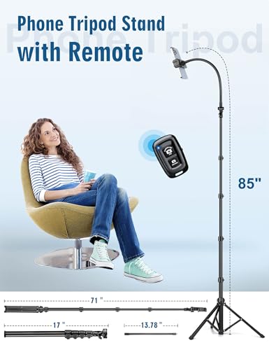 Nineigh Phone Tripod, 85" Tripod for Cell Phone iPhone with Gooseneck - size: 85 Inch